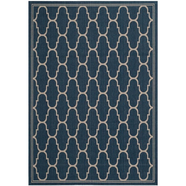 SAFAVIEH Courtyard Navy/Beige 8 ft. x 11 ft. Border Indoor/Outdoor Patio  Area Rug