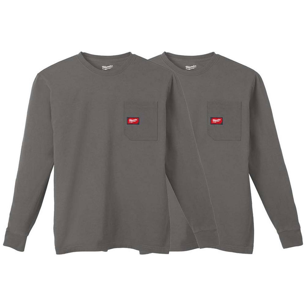 Men's 3X-Large Gray GRIDIRON Cotton/Polyester Long-Sleeve Pocket T-Shirt (2-Pack) price history on PriceWatchPro