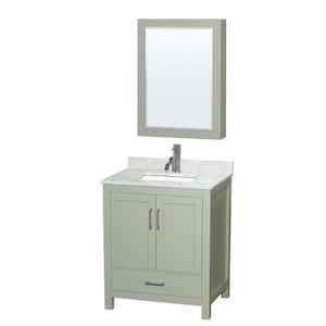 Sheffield 30 in. W x 22 in. D x 35 in. H Single Bath Vanity in Light Green with White Carrara Marble Top & MC Mirror