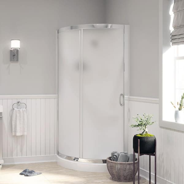 Breeze 32 in. L x 32 in. W x 77.36 in. H Corner Shower Kit with Frosted Framed Sliding Door in Chrome
