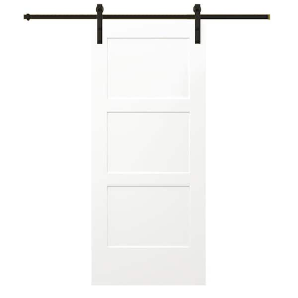 MMI Door 30 in. x 80 in. Birkdale Primed Solid Core Composite Sliding Barn Door with Oil Rubbed Bronze Hardware Kit