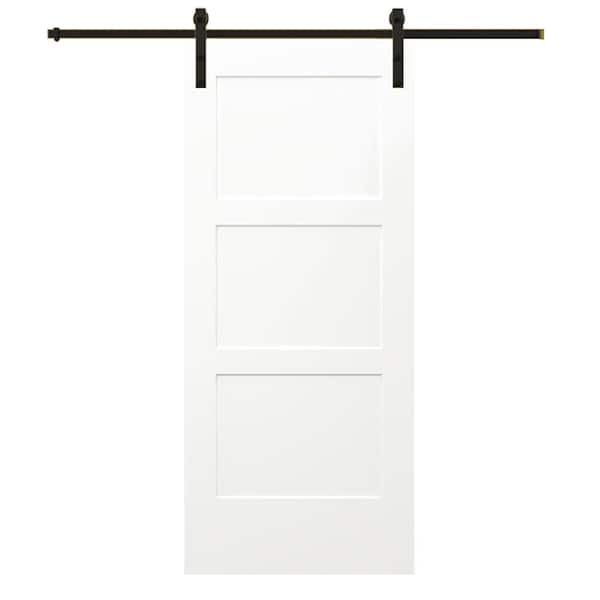 MMI DOOR 32 in. x 80 in. Birkdale Primed Solid Core Composite Sliding Barn Door with Oil Rubbed Bronze Hardware Kit