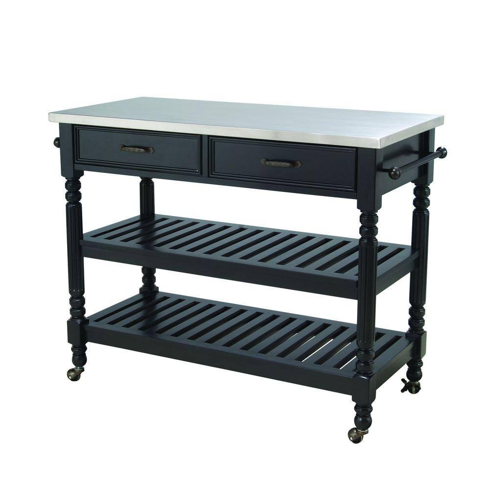 Savannah White Kitchen Cart with Stainless Top - thumbnail 2
