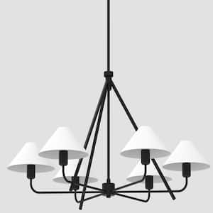 6-Light Black Chandelier Light with Taper Fabric Shades