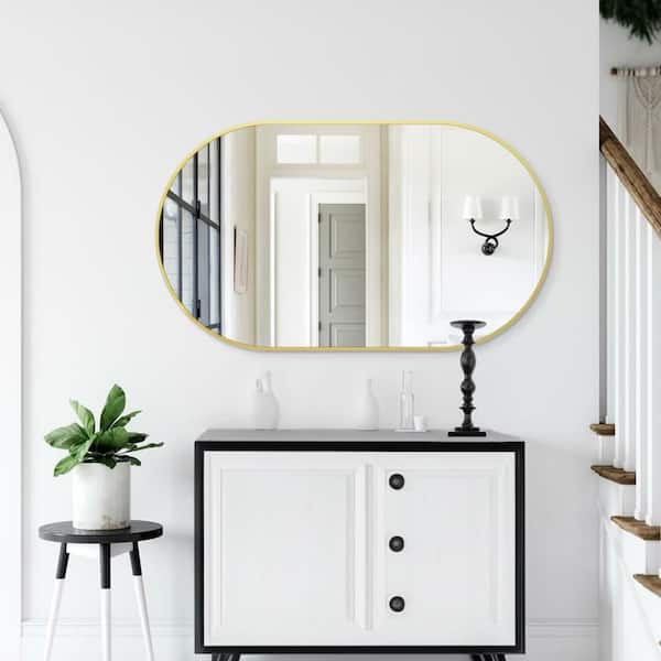 19.8 in. W x 36 in. H Modern Oval Gold Aluminum Alloy Framed Wall Mirror