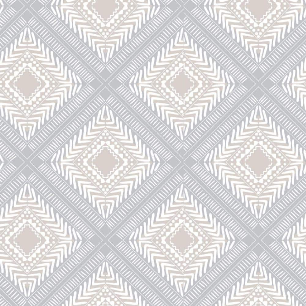 Grey and Beige Tribal Squares Peel and Stick Wallpaper Roll