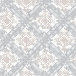 Blue and Beige Tribal Squares Vinyl Peel and Stick Wallpaper Roll 20.5 in x16.5ft (Covers 28.18 sq. ft.)
