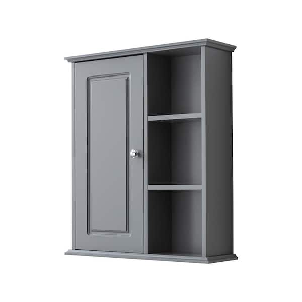 Tileon 23.60 in. W x 7 in. D x 27.6 in. H Bathroom Storage Wall Cabinet in Gray Ready to Assemble