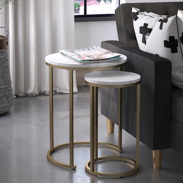 CosmoLiving Scarlett Nesting Coffee and End Tables White Marble and Natural 