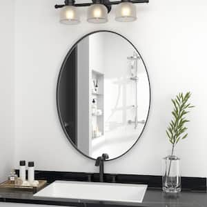 24 in. W x 36 in. H Medium Oval Iron Framed Wall Mounted Bathroom Vanity Mirror Wall Mirrors in Black