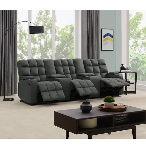 Prolounger 3 Seat Gray Microfiber Wall, 3 Seater Electric Recliner Sofa With Console
