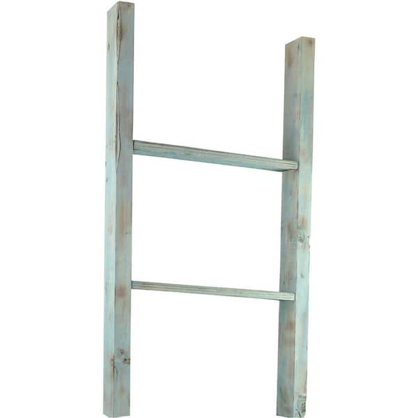 Ekena Millwork 19 in. x 36 in. x 3 1/2 in. Barnwood Decor Collection Driftwood Blue Vintage Farmhouse 2-Rung Ladder
