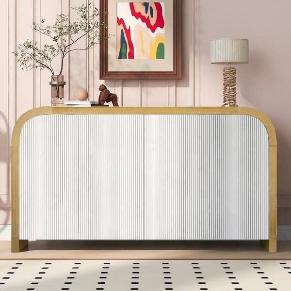 59.8 in. W x 15.7 in. D x 32.9 in. H White Linen Cabinet with 4