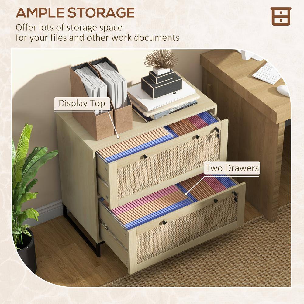 Natural Wood 2 Drawer Lockable Vertical Filing Cabinet