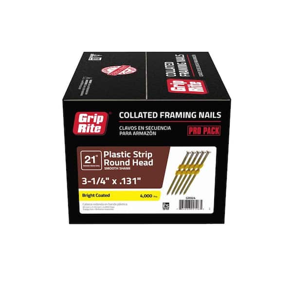 Grip-Rite 3-1/4 in. x 0.131 in. 21° Plastic Collated Vinyl Coated Steel Smooth Shank Framing Nails 4000 per Box