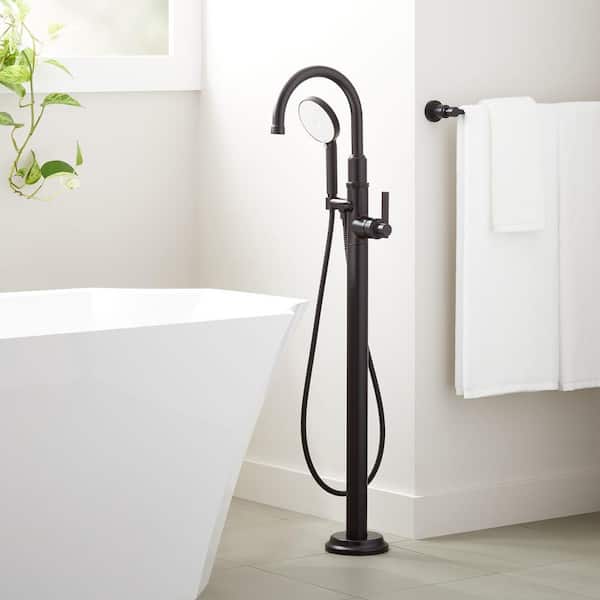 SIGNATURE HARDWARE Greyfield Single-Handle Freestanding Tub Faucet with Hand Shower in Matte Black