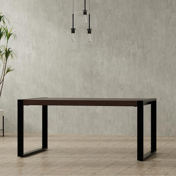 Simpli Home McKenzie 66 in. x 40 in. Rectangle Modern Industrial Dining Table in Smoky Grey 4-Legs Seats 6