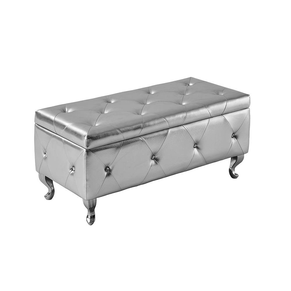 Sliver 38.2 in. Leather Upholstered Bedroom Bench Flip Top Storage ...