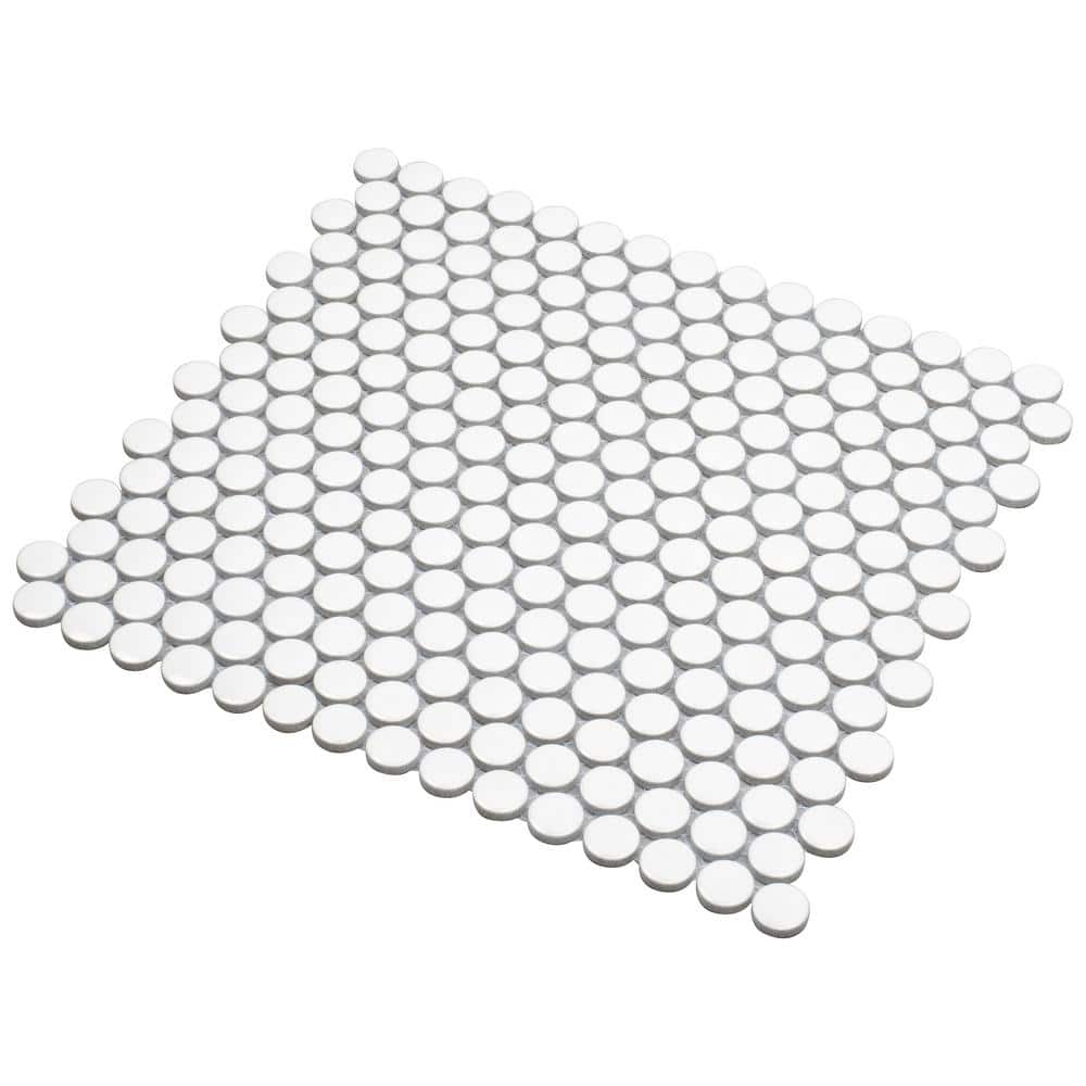 Cotton White Glossy Penny Round Porcelain Mosaic Tile