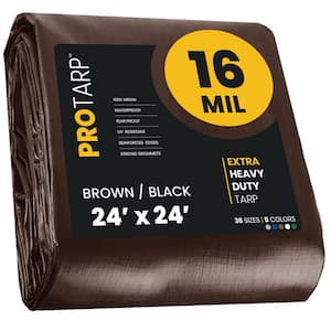 24 ft. x 24 ft. Brown/Black 16 Mil Heavy Duty Polyethylene Tarp, Waterproof, UV Resistant, Rip and Tear Proof