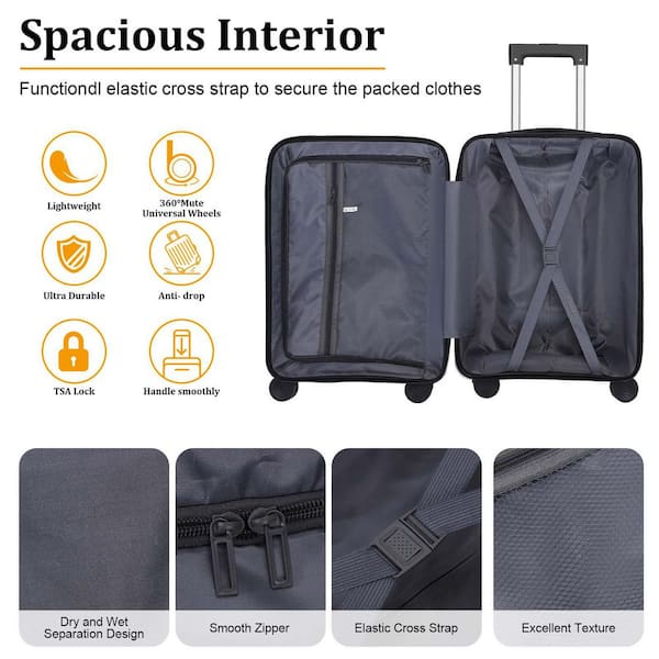 HIKOLAYAE 2-Piece Gray PP Hardside Carry-On Spinner Luggage Set