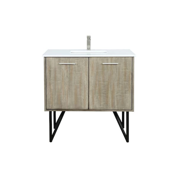 Lancy 36 in W x 20 in D Rustic Acacia Bath Vanity, Cultured Marble Top and Brushed Nickel Faucet Set