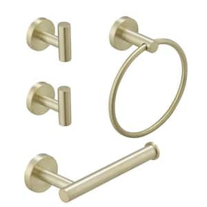4-Piece Bath Hardware Set with Robe Hooks, Towel Ring, Toilet Paper Holder Modern in Brushed Gold