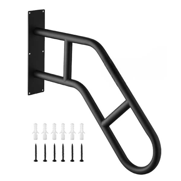 26 in. U-Shape Black Powdered Metal Handrail, Wall-Mounted Safety Grab Bar for 1-3 Step Stairs