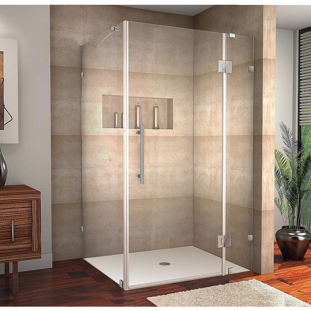 Avalux 47 in. x 36 in. x 72 in. Rectangular Pivot Frameless Corner Shower Enclosure in Stainless Steel with Clear Glass price history on PriceWatchPro