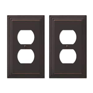 Tiered 1 Gang Duplex Metal Wall Plate - Aged Bronze (2-Pack)