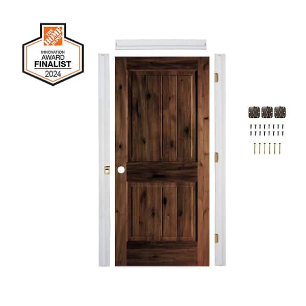 DIY 32 in. x 80 in. Alder Right-Hand Sq.Top VG RedMahogany Stain Wood Single Interior Door Kit w/ Quick Assemble Jamb