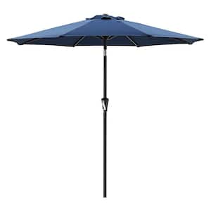 9 ft. Metal Market Beach Umbrella Outdoor Patio Umbrella in Navy Blue