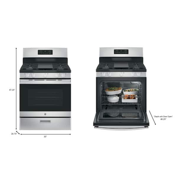 GE 30 in. 5.0 cu. ft. Freestanding Gas Range in Stainless Steel with  Griddle JGBS66REKSS - The Home Depot