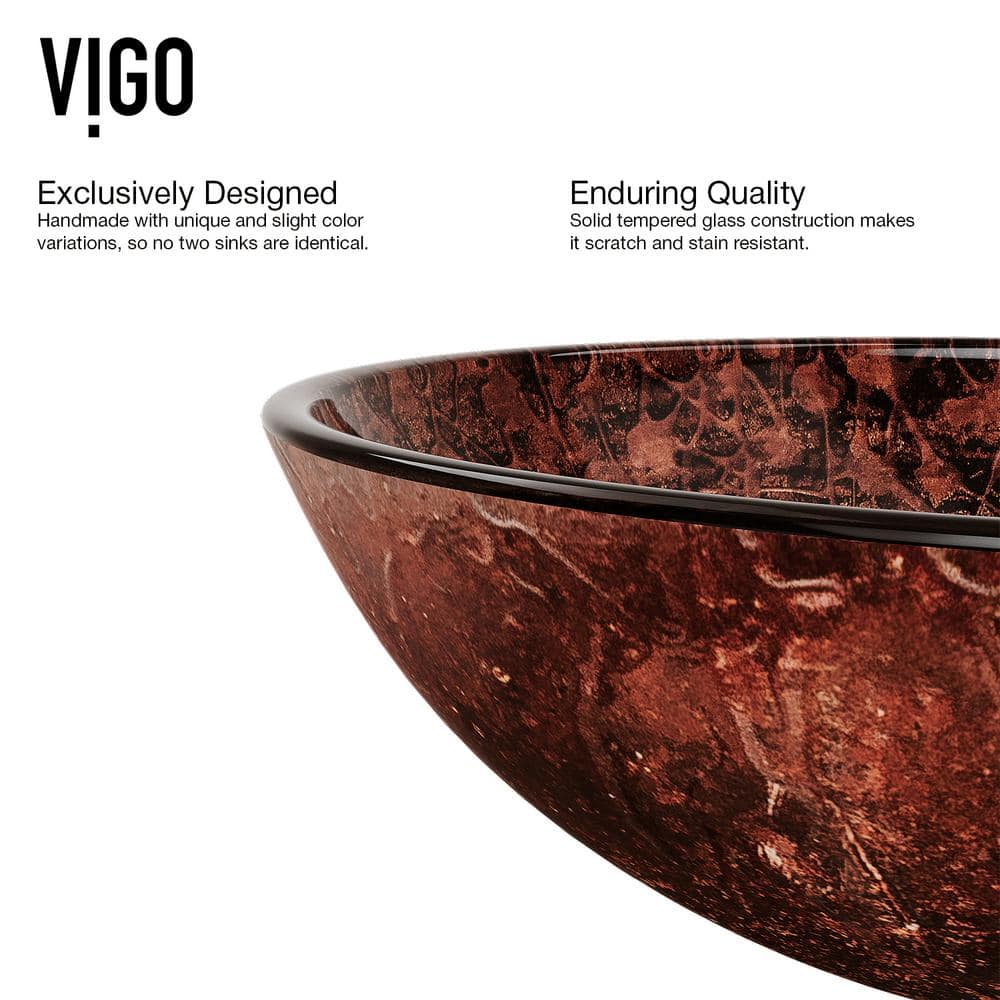 VIGO Mahogany Moon Tempered Glass Handmade Circular Vessel Bathroom Sink