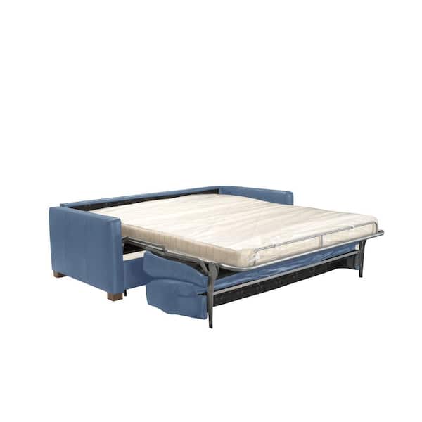 HomeRoots Amelia 81 in. Straight Arm Leather Rectangle Sofa in Blue