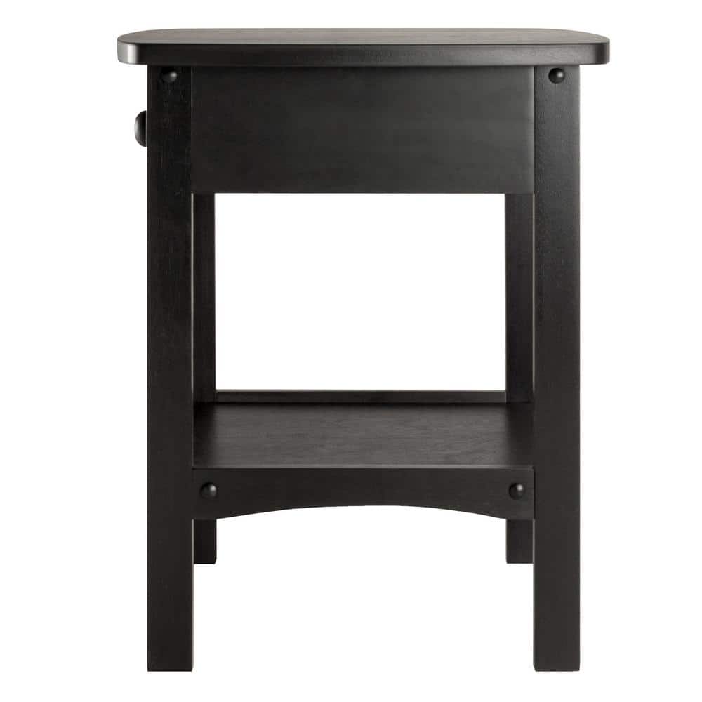 Transitional Square Black Nightstand with Storage Drawer and Open Shelf