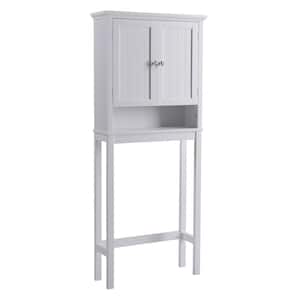 White Newport Collection Cabinet 23.6 in. W x 9 in D x 65 in. H Over the Toilet Cabinet with Doors