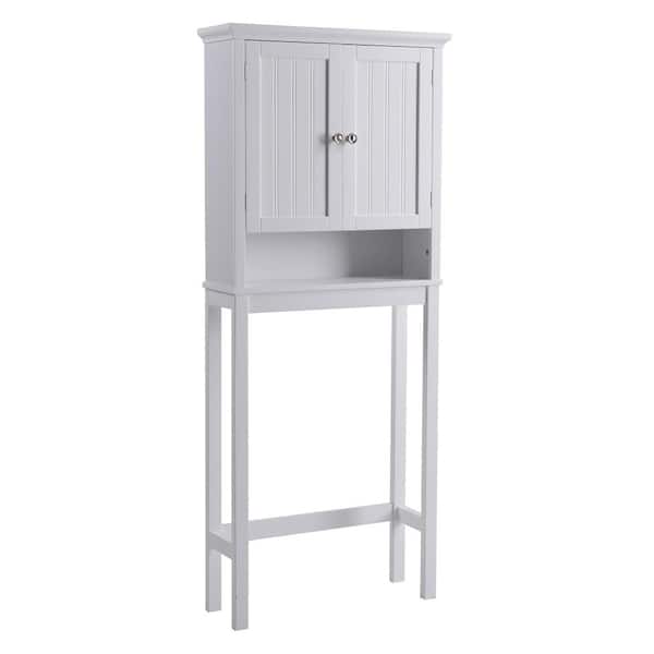 OS Home and Office Furniture White Newport Collection Cabinet 23.6 in. W x 9 in D x 65 in. H Over the Toilet Cabinet with Doors