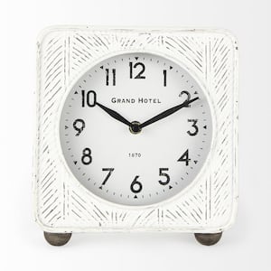 Karl White Rustic Iron Rounded Square Table Clock