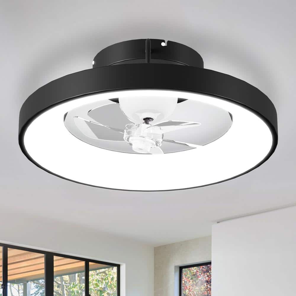 Indoor fan 360° rotating blades 15.6 in. black 19.7 in. ceiling fan with L