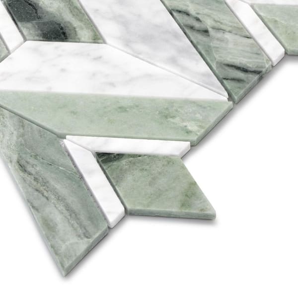 Rhombus Green and Carrara White 12.2 in. x 10.5 in. Honed Natural Marble Floor and Wall Mosaic Tile (4.45 sq. ft. /Case)