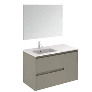 Ambra 35.6 in. W x 18.1 in. D x 22.3 in. H Single Sink Bath Vanity in Matte Sand with White Ceramic Top and Mirror