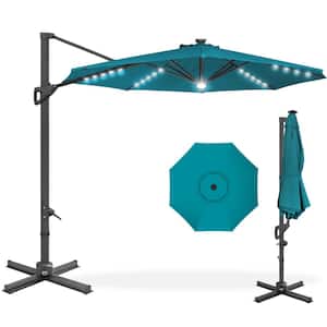 10 ft. 360-Degree Solar LED Cantilever Patio Umbrella, Outdoor Hanging Shade with Lights - Cerulean