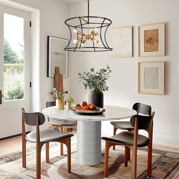 Modern Traditional 29.5 in. 8-Lights Black Chandelier, Cage Pendant Lights for Kitchen Island, Sputnik Gold Chandelier