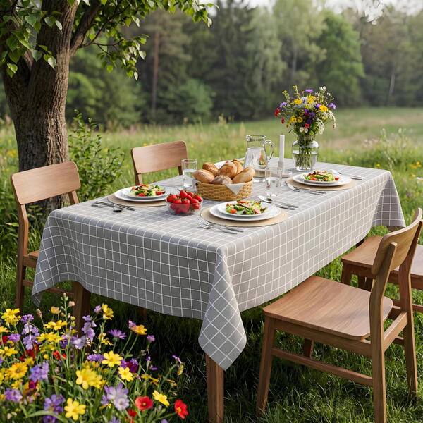 52'' X 70'' Checkered Tablecloth Vinyl Tablecloths with Flannel Backing Wipeable Spillproof Plastic Table Cover