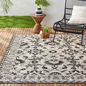 Patio Country Ayala Grey/Black 8 ft. x 10 ft. Floral Indoor/Outdoor Area Rug