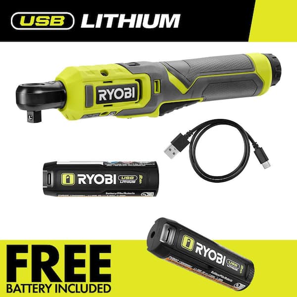 USB Lithium 3/8 in. Ratchet Kit with 2.0 Ah Battery and USB Charging Cable with FREE USB Lithium 2.0 Ah Lithium Battery