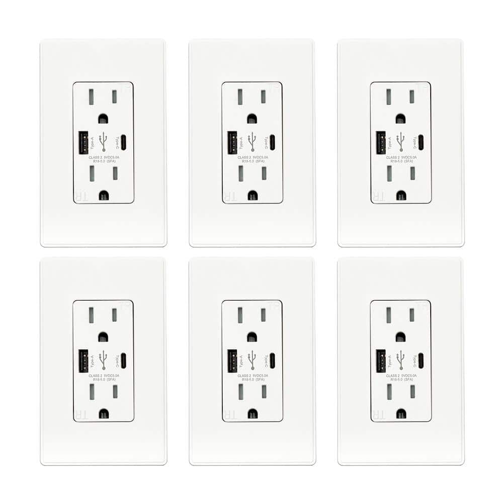 ELEGRP 25Watt 15 Amp Dual Type A and Type C USB Wall Duplex Outlet