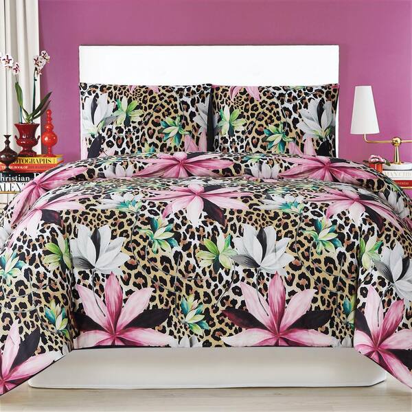 Siriano Tahiti Fl 3 Piece, Cheetah Print Bed Set Queen Size