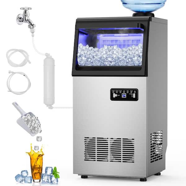 13.78 in. 110 lb.Full Size Cubes Commercial Freestanding/Built-in Ice Maker in Stainless Steel with 20lb. Storagebin